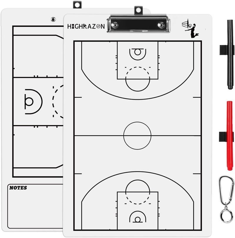 HIGHRAZON Basketball Coaches Clipboard,White Double-Sided Dry Erase Coach Clipboard, Basketball Whiteboard for Coaches, White Board with Marker for Coaches Gift - Image 1
